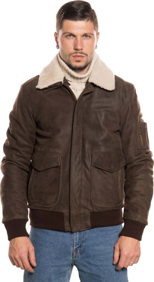 Pilota---Bomber-Uomo-Testa-di-Moro-Nabuk-in-vera-pelle-con-collo-in-vero-Shearling