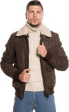 Pilota---Bomber-Uomo-Testa-di-Moro-Nabuk-in-vera-pelle-con-collo-in-vero-Shearling