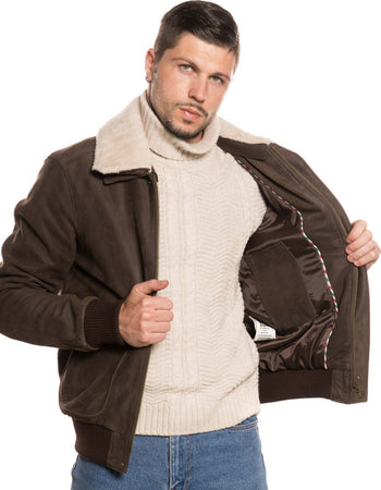 Pilota---Bomber-Uomo-Testa-di-Moro-Nabuk-in-vera-pelle-con-collo-in-vero-Shearling