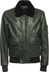 Pilota---Bomber-Uomo-Verde-in-vera-pelle-con-collo-in-vero-montone-nero