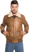 Pilota-Aviatore---Bomber-Uomo-Cuoio-in-vera-pelle-con-Stemmi-e-collo-in-vero-montone-Beige