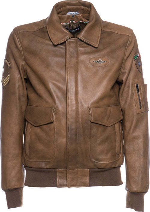Pilota-Aviatore---Bomber-Uomo-Cuoio-in-vera-pelle-con-Stemmi