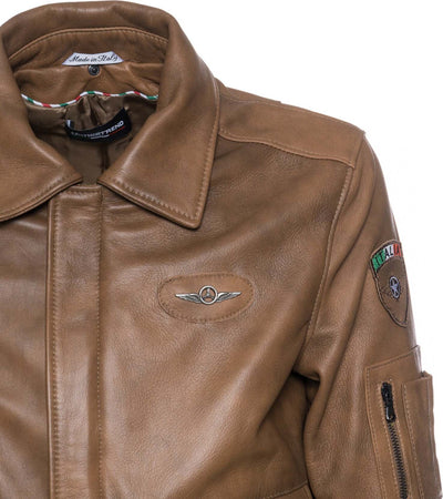 Pilota-Aviatore---Bomber-Uomo-Cuoio-in-vera-pelle-con-Stemmi