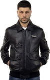 Pilota-Aviatore---Bomber-Uomo-Nero-con-Stemmi-in-vera-pelle