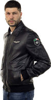 Pilota-Aviatore---Bomber-Uomo-Nero-con-Stemmi-in-vera-pelle