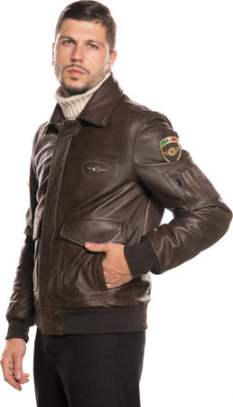Pilota-Aviatore---Bomber-Uomo-Testa-di-Moro-in-vera-pelle-con-Stemmi