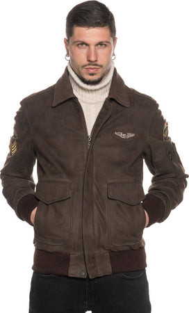 Pilota-Aviatore---Bomber-Uomo-Testa-di-Moro-in-vera-pelle-Nabuk-con-Stemmi