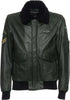 Pilota-Aviatore---Bomber-Uomo-Verde-in-vera-pelle-con-Stemmi-e-collo-in-montone