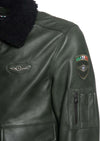 Pilota-Aviatore---Bomber-Uomo-Verde-in-vera-pelle-con-Stemmi-e-collo-in-montone