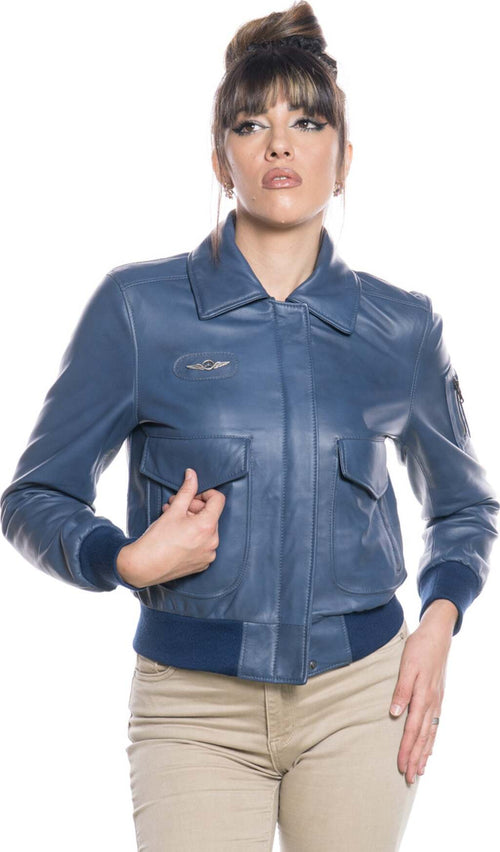 Pilota-Donna---Bomber-Donna-Blu-in-vera-pelle