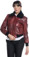 Pilota-Donna---Bomber-Donna-Bordeaux-in-vera-pelle-con-collo-in-vero-montone-cuoio