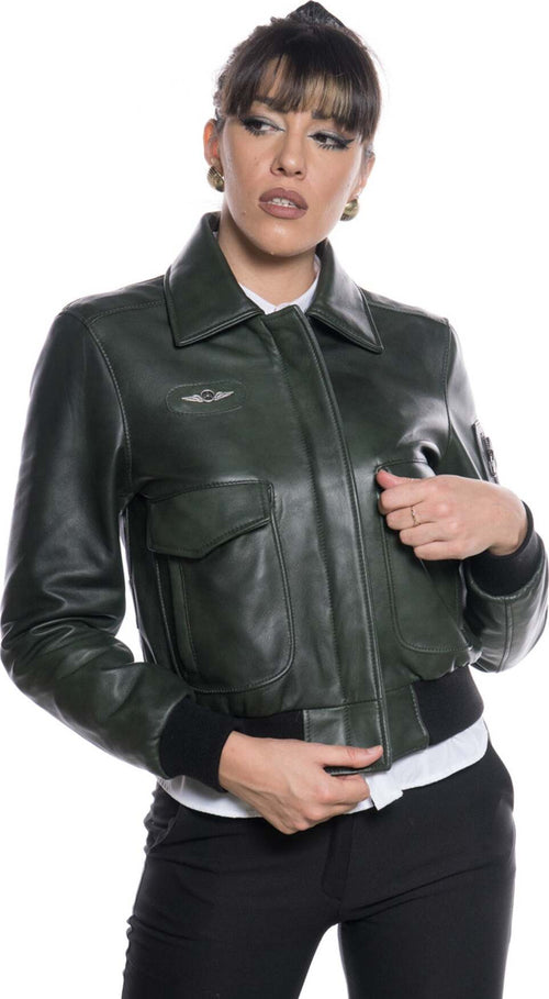 Pilota-Donna---Bomber-Donna-Verde-in-vera-pelle