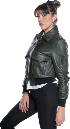 Pilota-Donna---Bomber-Donna-Verde-in-vera-pelle