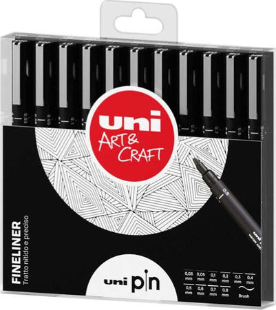 Pin fineliner - nero - 11 gradazioni - Uni Mitsubishi - astuccio 11 pezzi Cancelleria e prodotti per ufficio/Penne matite scrittura e correzione/Penne e ricariche/Penne a punta porosa Eurocartuccia - Pavullo, Commerciovirtuoso.it