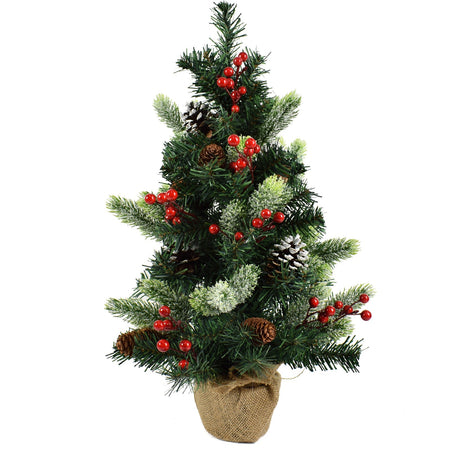 Albero di natale pinetto in PVC + PE effetto Real Touch con pigne e bacche h 60 cm