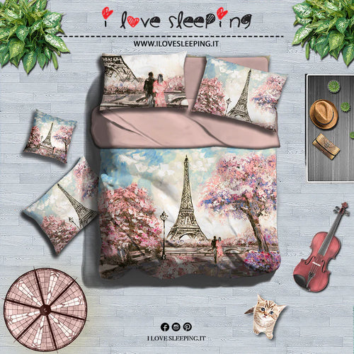 I Love Sleeping Completo lenzuola copriletto DIGITALE PINK PARIS 2502B80