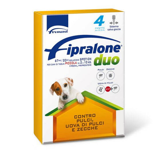 Antiparassitario Cani da 2-10 kg per pulci e zecche Fipralone Duo Spot-on 4 pipette da 67 mg