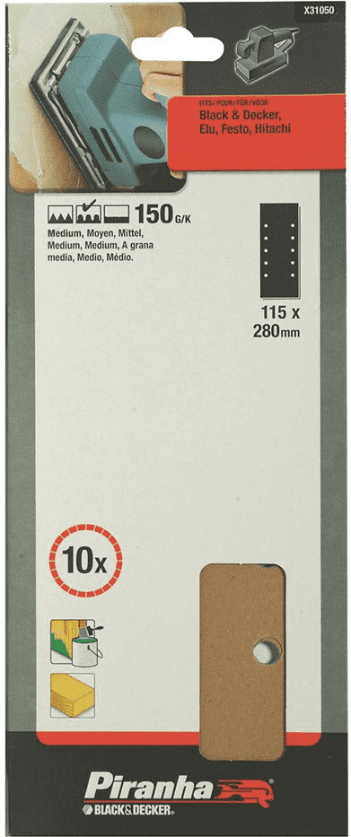 PIRANHA-BLACK-DECKER-10-FOGLI-ABRASIVI-FORATI-115X280-G.150-X31050