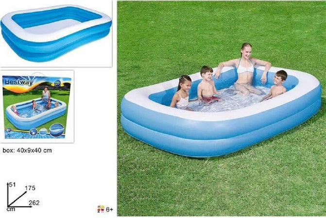 Piscina Gonfiabile Family Rettangolare A 2 Anelli 262x175x51cm 54006 Per Bambini Giochi e giocattoli/Sport e giochi all'aperto/Giochi aquatici e piscine per bambini/Canotti e gonfiabili galleggianti Trade Shop italia - Napoli, Commerciovirtuoso.it