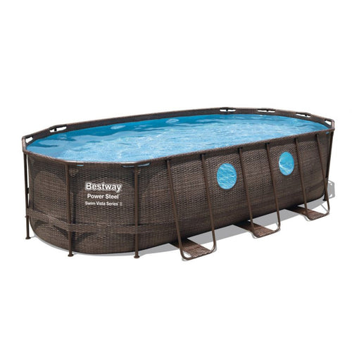 Piscina Power Steel Swim Vista ovale in acciaio con oblò 549x274x122 cm