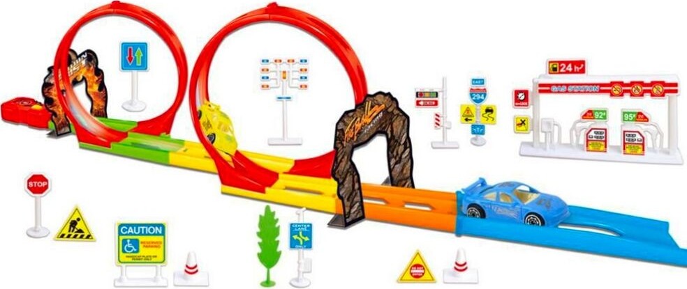 Pista-Hot-Race-Con-2-Macchinine-Giocattolo-E-Tanti-Accessori-Gioco-Per-Bimbi-3+