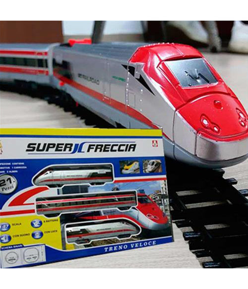 Pista Treno Trenino 21 Pezzi Con Binari Super Freccia Carrozza Con Suoni E Luci