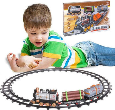 Pista-Treno-Trenino-Per-Bambini-Lunghezza-144cm-Con-Binari-Locomotiva-E-2-Vagoni