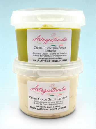 Kit Creme Spalmabili – Pistacchio Senza Lattosio + Cocco Senza Glutine – 500g x 2