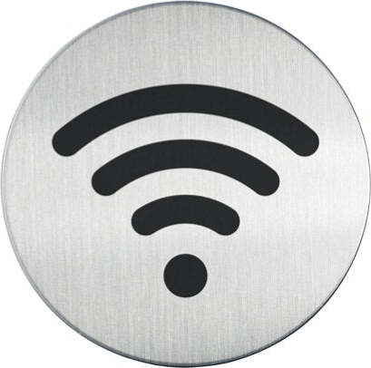 Pittogramma adesivo - Wi-Fi - acciaio inox - diametro 8 3 cm - Durable Fai da te/Ferramenta/Numeri civici targhe e cartelli/Targhe per il nome Eurocartuccia - Pavullo, Commerciovirtuoso.it