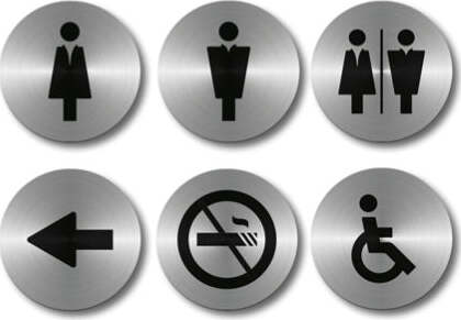 Pittogrammi adesivi - acciaio inox - diametro 10 cm - Securit - set 6 targhette Fai da te/Ferramenta/Numeri civici targhe e cartelli/Targhe per il nome Eurocartuccia - Pavullo, Commerciovirtuoso.it