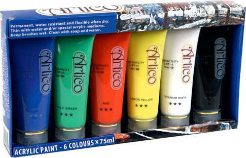 PITTURA-ACRILICA-CONFEZIONE-6-PEZZI-ACQUERELLI-VARI-COLORI-TUBO-75-ML-ARTICO
