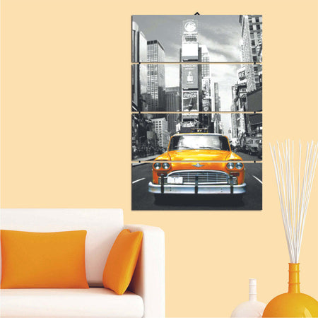 Pittura-decorativa-su-MDF-4-pezzi-Auto-Gialla-PD53-Wall-Addiction