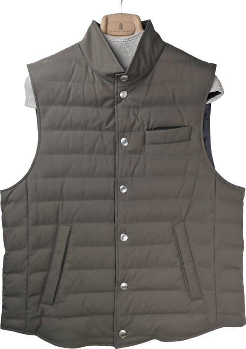 Piumino leggero smanicato in nylon uomo - Brunello Cucinelli - colore  verde militare