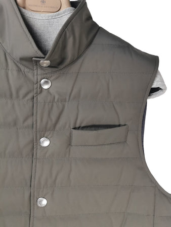 Piumino leggero smanicato in nylon uomo - Brunello Cucinelli - colore  verde militare