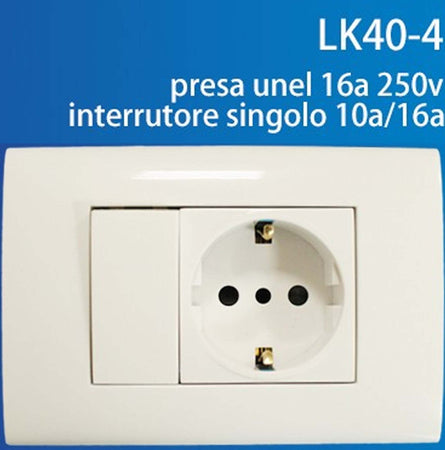 Placca Placchetta 2 Posti Completa 1 Interruttore Presa Shuko Incasso 503 Fai da te/Materiale elettrico/Prese elettriche ed accessori/Prese a muro Trade Shop italia - Napoli, Commerciovirtuoso.it