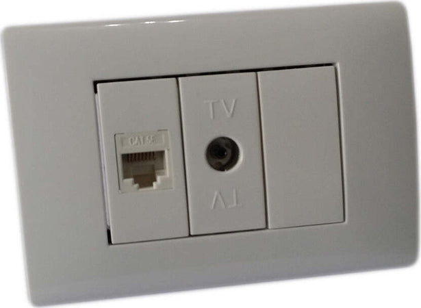 PLACCA PLACCHETTA 3 POSTI COMPLETA 1 PRESA TV 1 PRESA ETHERNET RJ45 INCASSO 503  Trade Shop italia - Napoli, Commerciovirtuoso.it