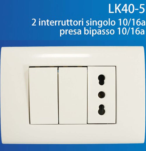 PLACCA PLACCHETTA 3 POSTI COMPLETA 2 INTERRUTTORI PRESA BIPASSO INCASSO 503  Trade Shop italia - Napoli, Commerciovirtuoso.it