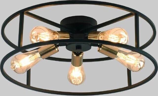 Plafoniera-A-Soffitto-Stile-Industriale-In-Metallo-Nero-E-Oro-5-Portalampada-E27-Kovalmax
