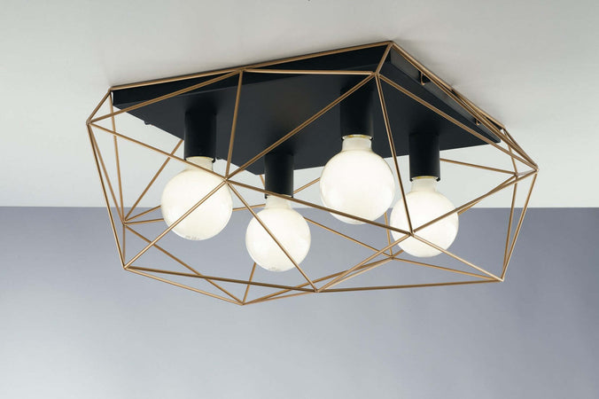 Plafoniera Abraxas Nero/Oro 4Xe27 62,5X51X26,5Cm Illuminazione/Illuminazione per interni/Lampadari lampade a sospensione e plafoniere/Plafoniere Led Mall Home - Napoli, Commerciovirtuoso.it