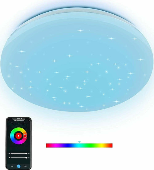Plafoniera-Alexa-Google,-Rotonda-Led-Soffitto-con-Decoro-a-Stelle-,Wifi-RGB