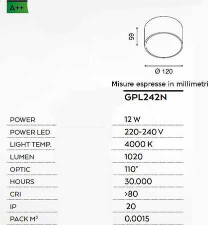 Plafoniera-alluminio-Gea-Led-CLOE-65-GPL242N-LED-lampada-soffitto-nero-tonda-moderna-interno-12W-4000°K