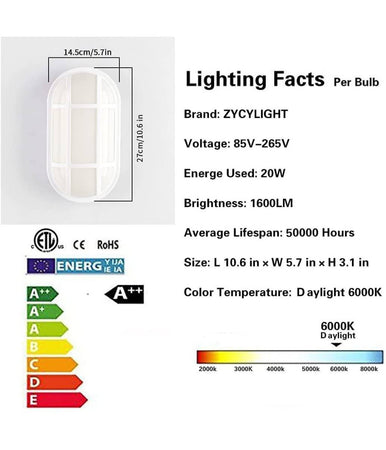 Plafoniera Applique A Led Ovale Tartaruga Luce Bianca 6500k 20w Per Esterno Ip65