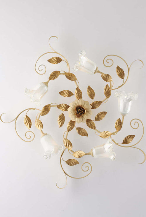 Plafoniera-Arte-Povera-Cesto-Avorio-E-Oro-5-Luci-E14