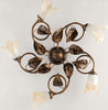 Plafoniera-Classica-5-Luci-con-Foglie-Ferro-Battuto-e-Vetro-Bronzo-Serie-Limone