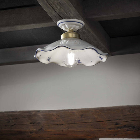 Plafoniera-Classica-Belluno-Ceramica-E-Ottone-Decorato-Filo-Blu-1-Luce-E27