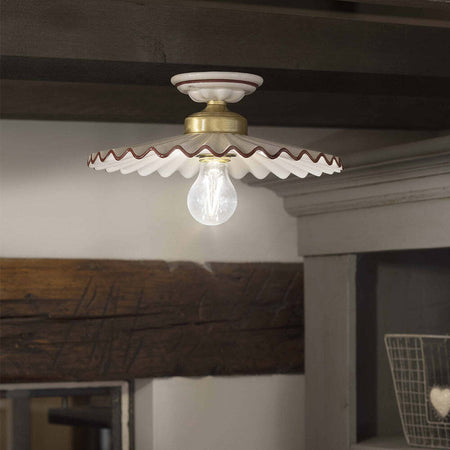 Plafoniera-Classica-L'Aquila-Ottone-E-Ceramica-Decorato-Diam.-31Cm-Luce-E27