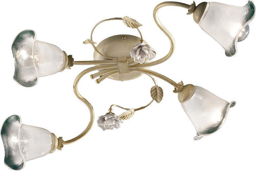 Plafoniera-Classica-Siena-Metallo-E-Ceramica-Bianco-Sfumato-Oro-4-Luci-E14
