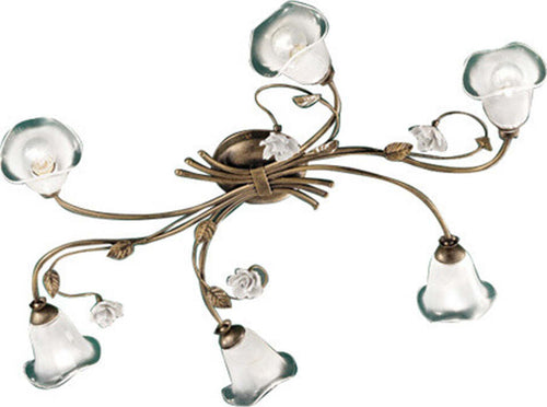 Plafoniera-Classica-Siena-Metallo-E-Ceramica-Nero-Sfumato-Oro-Lucido-6-Luci-E14