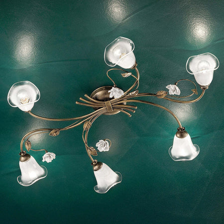 Plafoniera-Classica-Siena-Metallo-E-Ceramica-Nero-Sfumato-Oro-Lucido-6-Luci-E14