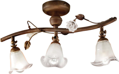 Plafoniera-Classica-Siena-Metallo-E-Ceramica-Ruggine-Decorato-Lucido-3-Luci-E14